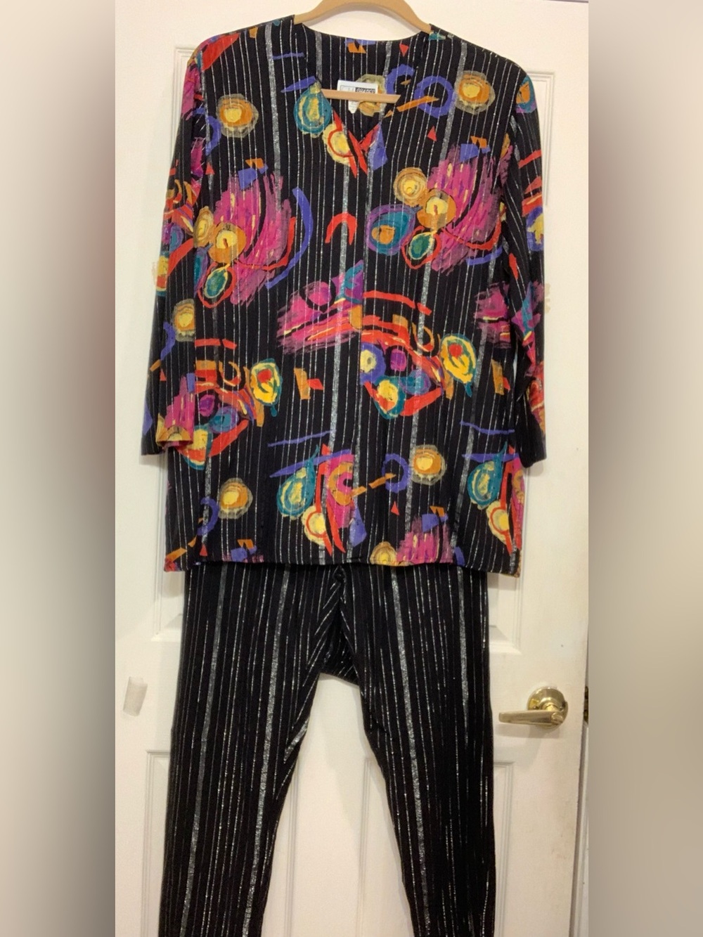 Vintage CM Shapes Multi Color Silver 2 Piece Pant 1x Set. 3599